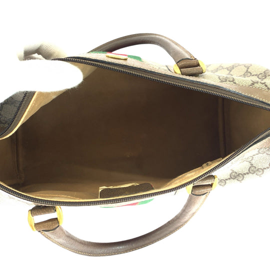 GUCCI Boston Duffel bag 24 02 007 GG Supreme Canvas Brown Beige Gold Metal Boston Duffel bag Handbag Old Gucci Shelly Line Women Used Authentic