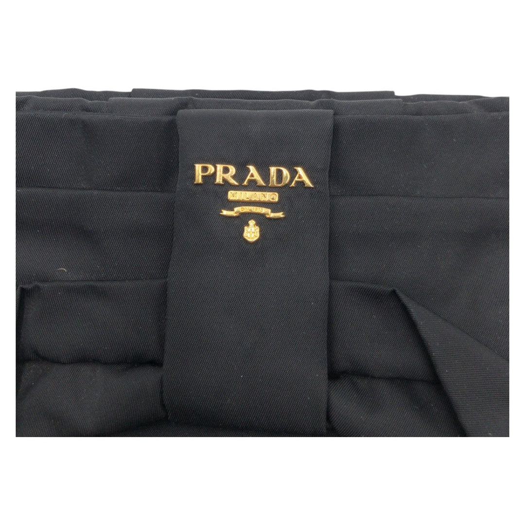 PRADA Clutch bag 1N1422 Nylon Black GoldMetal Clutch bag wristlet pouch Fiocco Women Used Authentic