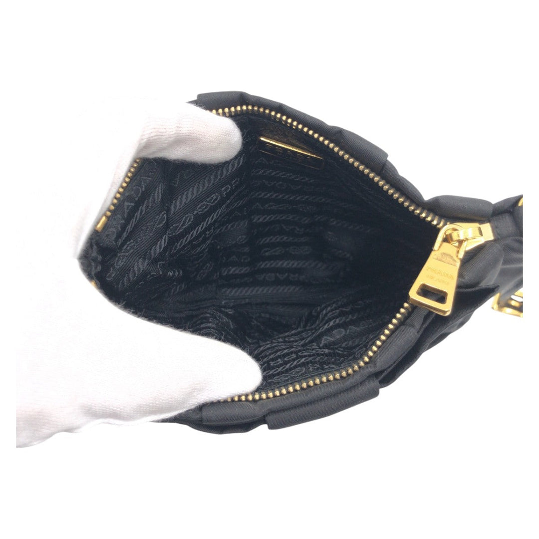 PRADA Clutch bag 1N1422 Nylon Black GoldMetal Clutch bag wristlet pouch Fiocco Women Used Authentic