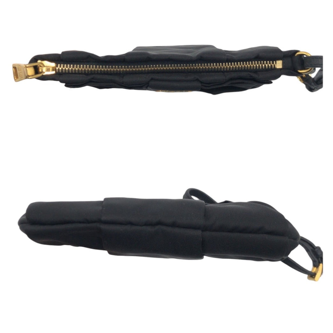 PRADA Clutch bag 1N1422 Nylon Black GoldMetal Clutch bag wristlet pouch Fiocco Women Used Authentic