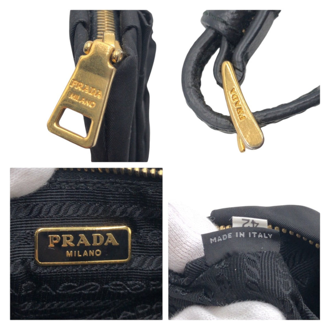 PRADA Clutch bag 1N1422 Nylon Black GoldMetal Clutch bag wristlet pouch Fiocco Women Used Authentic