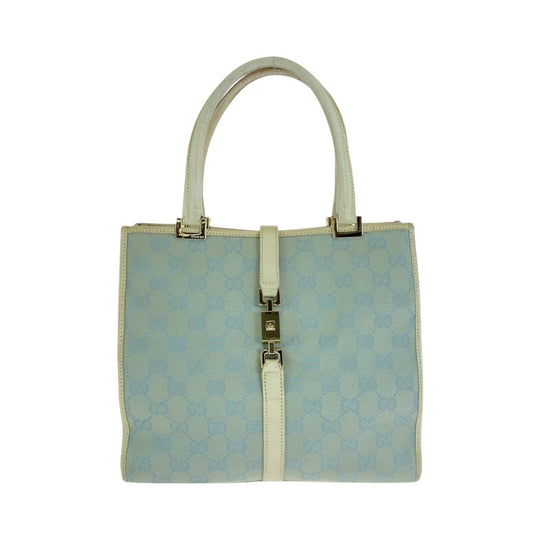 GUCCI Tote Bag GG canvas, leather Light Blue Gold Metal Tote Bag handbag Jackie line Women Used Authentic