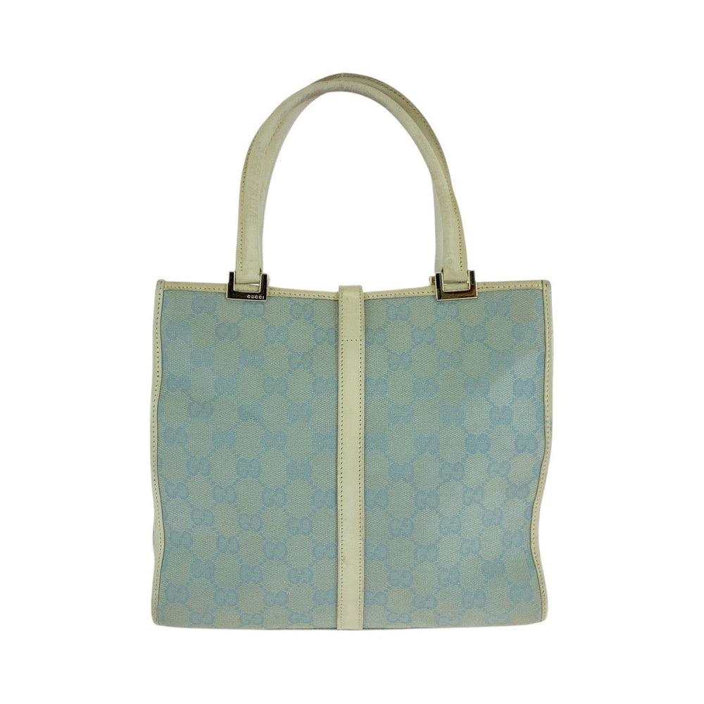 GUCCI Tote Bag GG canvas, leather Light Blue Gold Metal Tote Bag handbag Jackie line Women Used Authentic