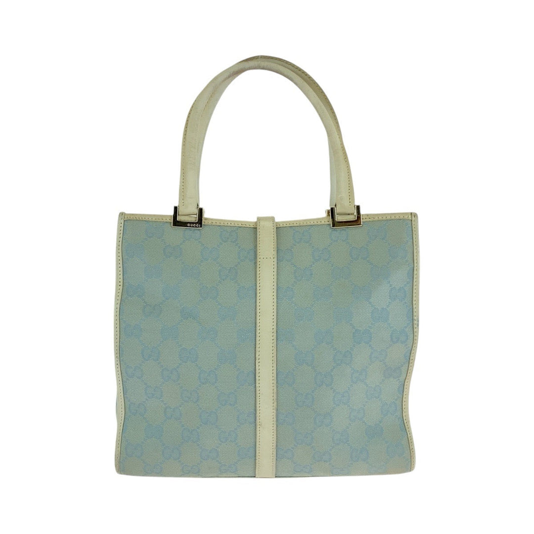 GUCCI Tote Bag GG canvas, leather Light Blue Gold Metal Tote Bag handbag Jackie line Women Used Authentic
