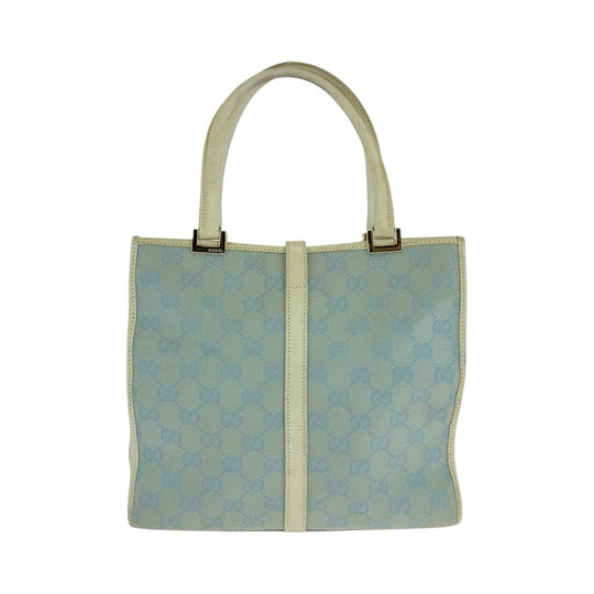 GUCCI Tote Bag GG canvas, leather Light Blue Gold Metal Tote Bag handbag Jackie line Women Used Authentic