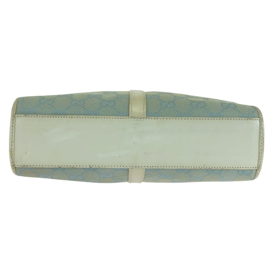 GUCCI Tote Bag GG canvas, leather Light Blue Gold Metal Tote Bag handbag Jackie line Women Used Authentic