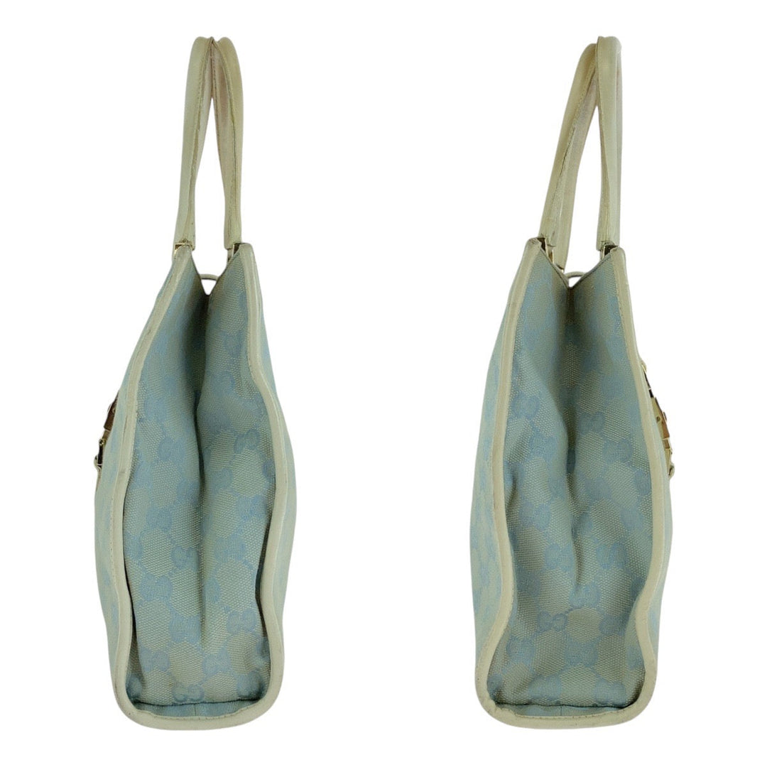 GUCCI Tote Bag GG canvas, leather Light Blue Gold Metal Tote Bag handbag Jackie line Women Used Authentic