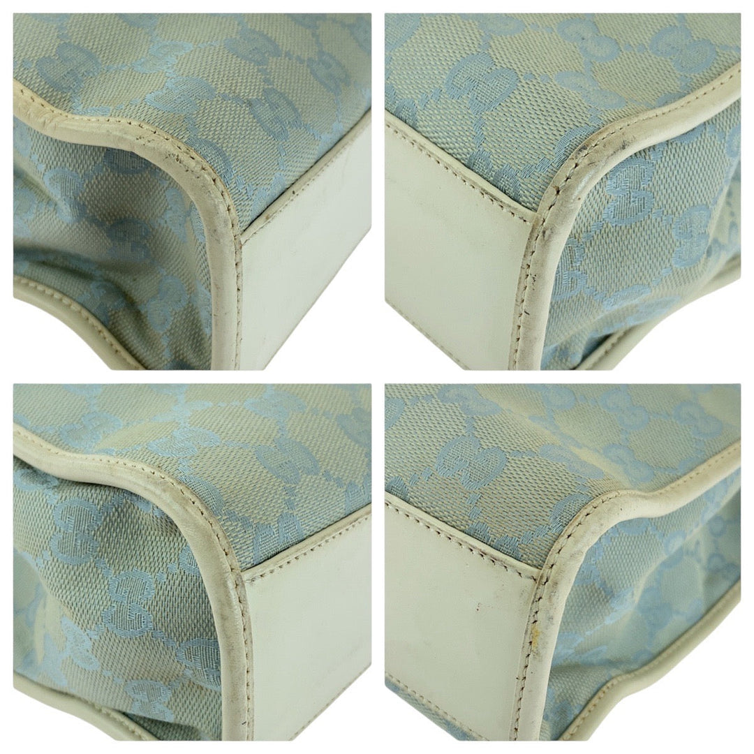 GUCCI Tote Bag GG canvas, leather Light Blue Gold Metal Tote Bag handbag Jackie line Women Used Authentic