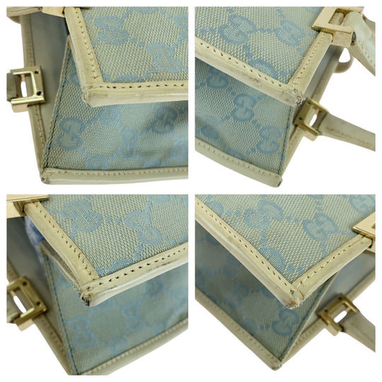 GUCCI Tote Bag GG canvas, leather Light Blue Gold Metal Tote Bag handbag Jackie line Women Used Authentic