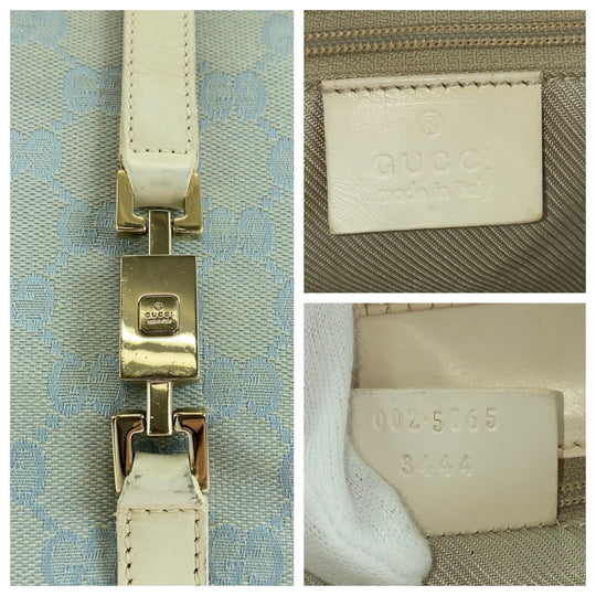 GUCCI Tote Bag GG canvas, leather Light Blue Gold Metal Tote Bag handbag Jackie line Women Used Authentic