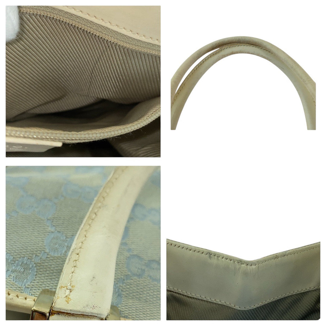 GUCCI Tote Bag GG canvas, leather Light Blue Gold Metal Tote Bag handbag Jackie line Women Used Authentic
