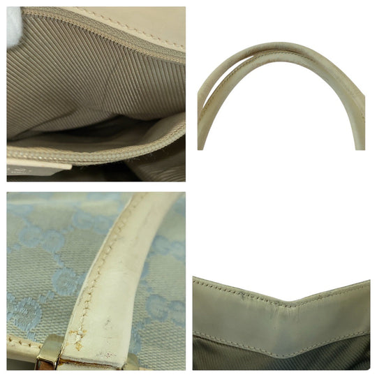 GUCCI Tote Bag GG canvas, leather Light Blue Gold Metal Tote Bag handbag Jackie line Women Used Authentic