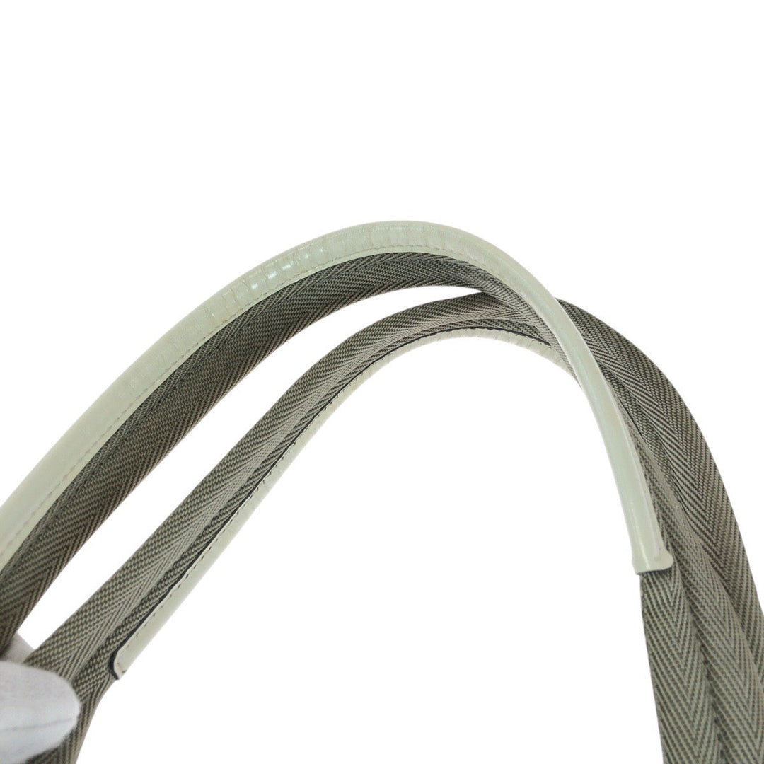 PRADA Tote Bag leather White SilverMetal Tote Bag Shoulder Bag Punching logo Women Used Authentic