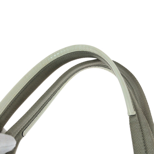 PRADA Tote Bag leather White SilverMetal Tote Bag Shoulder Bag Punching logo Women Used Authentic