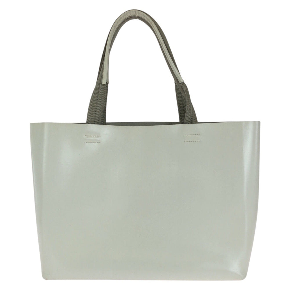 PRADA Tote Bag leather White SilverMetal Tote Bag Shoulder Bag Punching logo Women Used Authentic