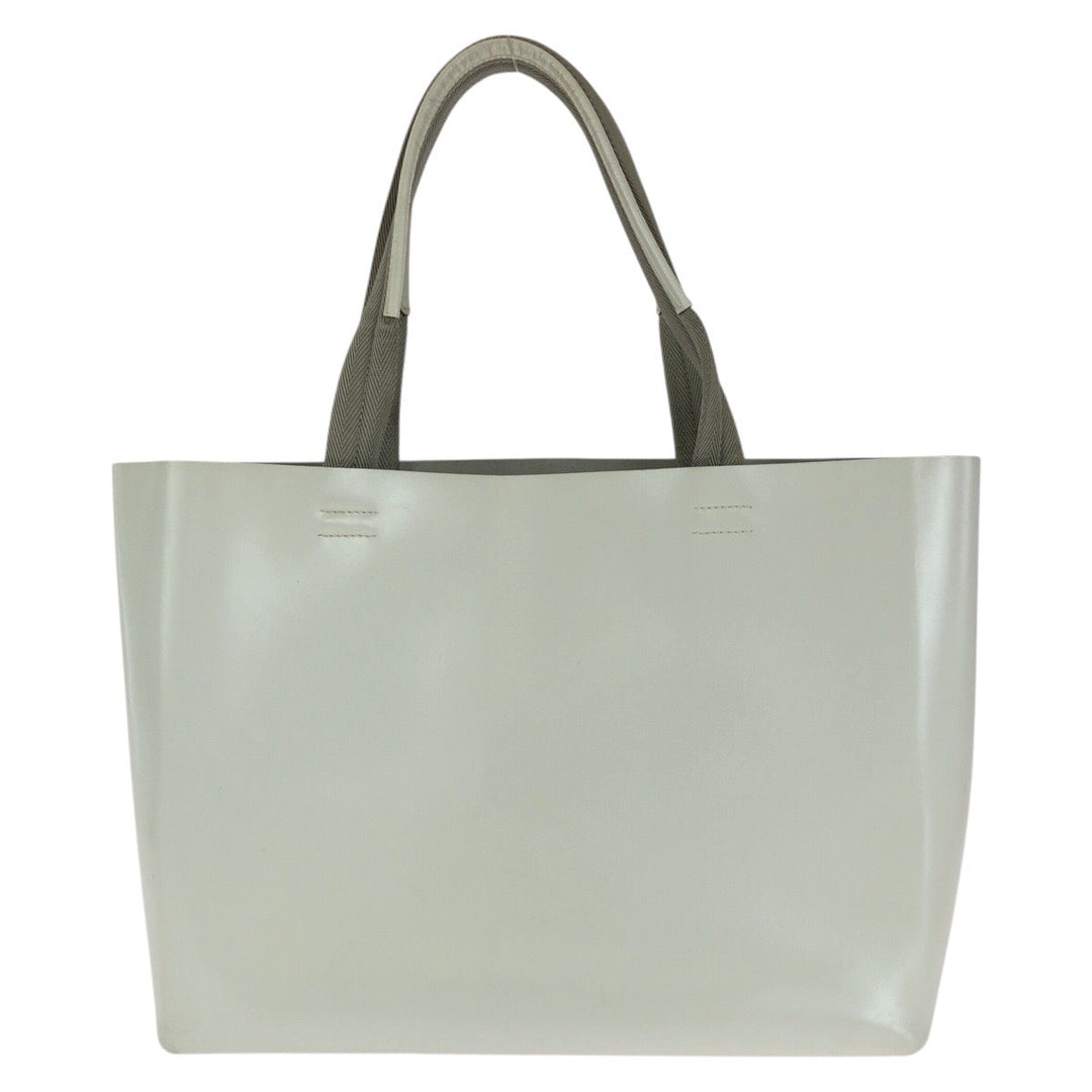 PRADA Tote Bag leather White SilverMetal Tote Bag Shoulder Bag Punching logo Women Used Authentic