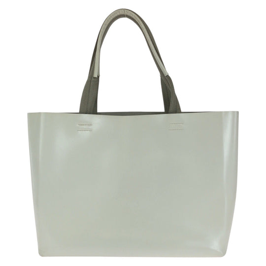 PRADA Tote Bag leather White SilverMetal Tote Bag Shoulder Bag Punching logo Women Used Authentic