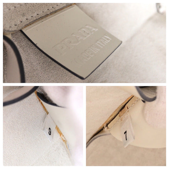 PRADA Tote Bag leather White SilverMetal Tote Bag Shoulder Bag Punching logo Women Used Authentic