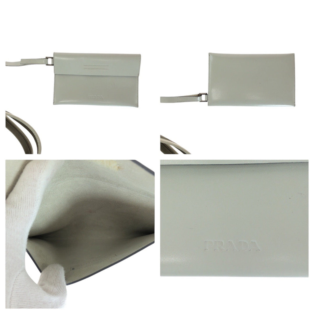 PRADA Tote Bag leather White SilverMetal Tote Bag Shoulder Bag Punching logo Women Used Authentic