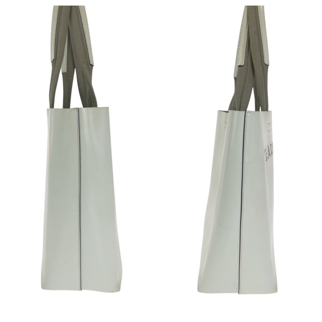 PRADA Tote Bag leather White SilverMetal Tote Bag Shoulder Bag Punching logo Women Used Authentic