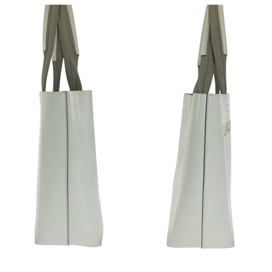 PRADA Tote Bag leather White SilverMetal Tote Bag Shoulder Bag Punching logo Women Used Authentic