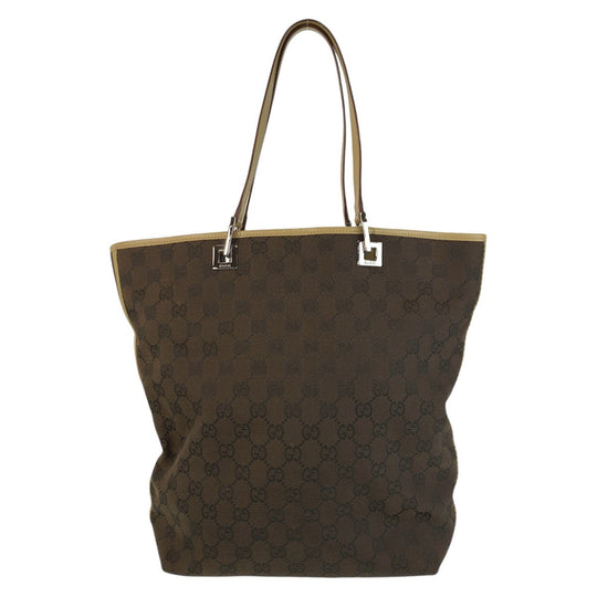 GUCCI Tote Bag 31243 GG canvas, leather Brown Beige SilverMetal Tote Bag Shoulder Bag Women Used Authentic