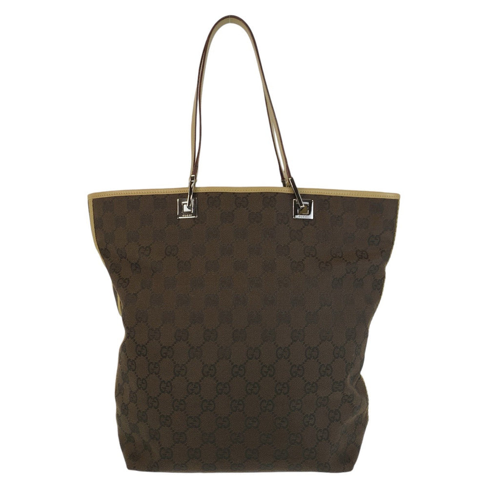GUCCI Tote Bag 31243 GG canvas, leather Brown Beige SilverMetal Tote Bag Shoulder Bag Women Used Authentic