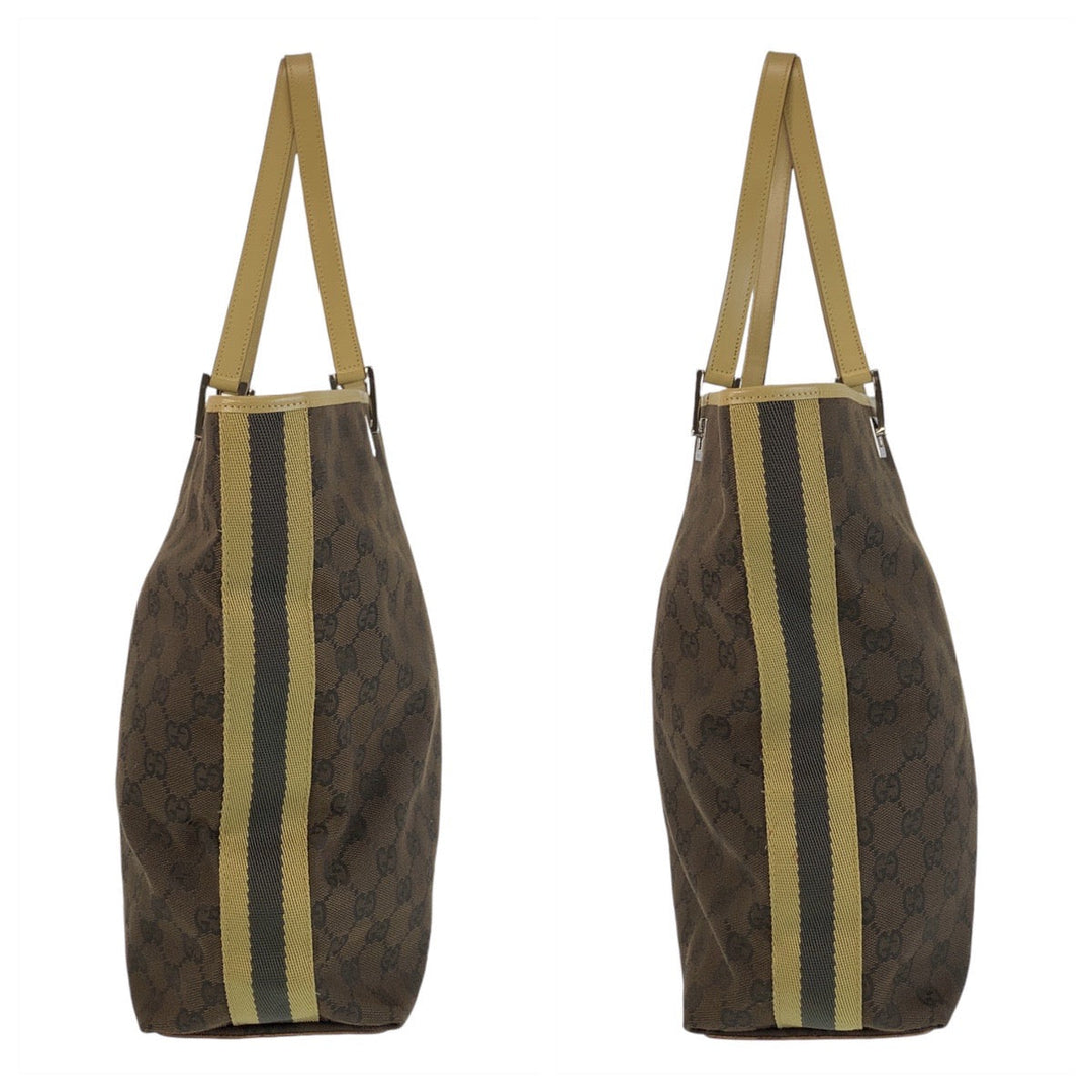 GUCCI Tote Bag 31243 GG canvas, leather Brown Beige SilverMetal Tote Bag Shoulder Bag Women Used Authentic