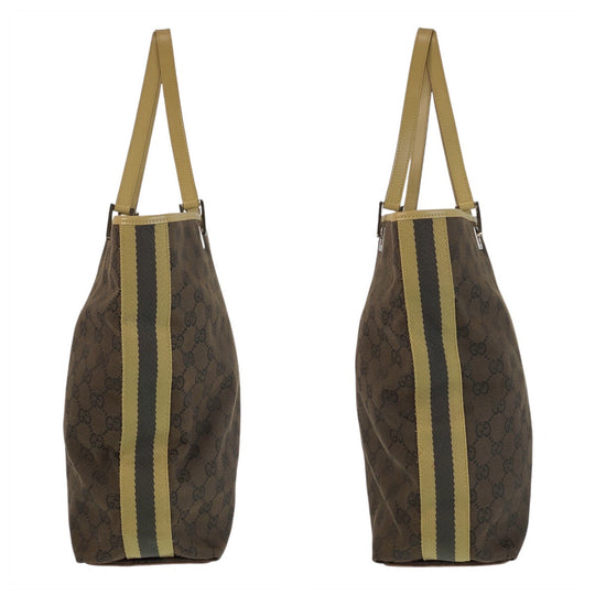 GUCCI Tote Bag 31243 GG canvas, leather Brown Beige SilverMetal Tote Bag Shoulder Bag Women Used Authentic