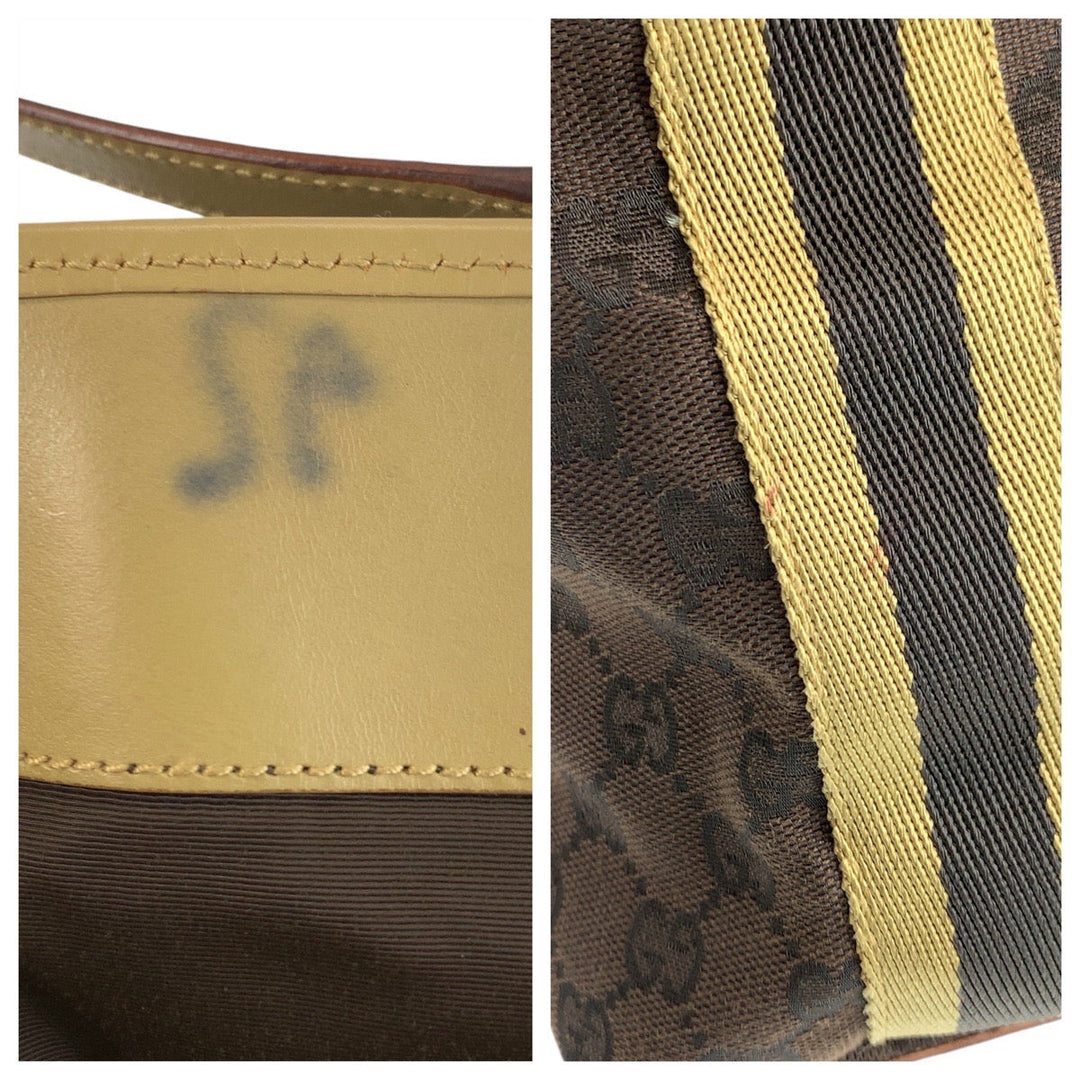 GUCCI Tote Bag 31243 GG canvas, leather Brown Beige SilverMetal Tote Bag Shoulder Bag Women Used Authentic