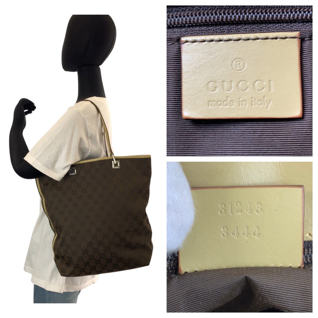 GUCCI Tote Bag 31243 GG canvas, leather Brown Beige SilverMetal Tote Bag Shoulder Bag Women Used Authentic