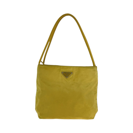 PRADA Tote Bag Nylon Yellow SilverMetal Shoulder Bag Tote Bag Test Triangle With logo Women Used Authentic