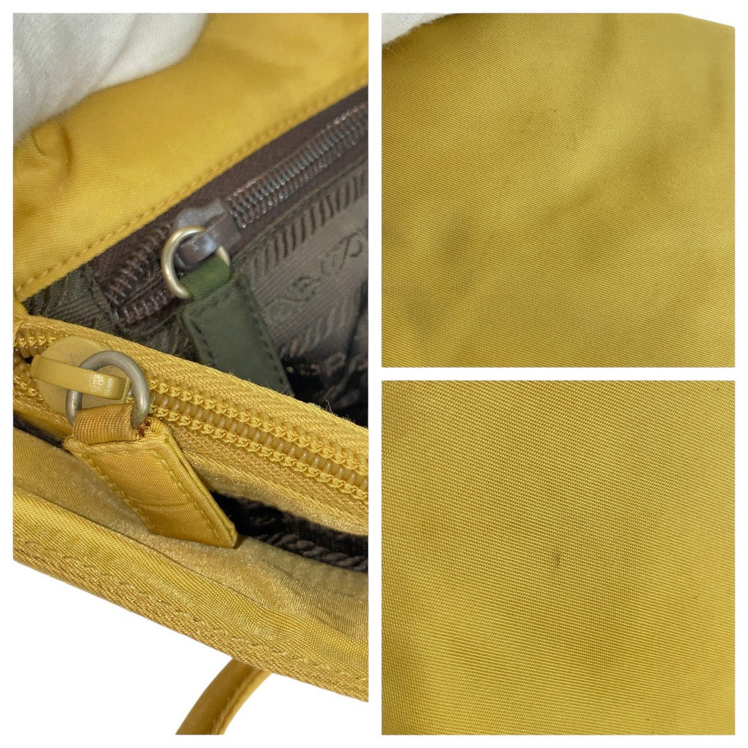 PRADA Tote Bag Nylon Yellow SilverMetal Shoulder Bag Tote Bag Test Triangle With logo Women Used Authentic