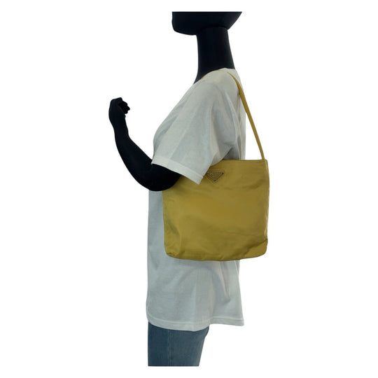 PRADA Tote Bag Nylon Yellow SilverMetal Shoulder Bag Tote Bag Test Triangle With logo Women Used Authentic