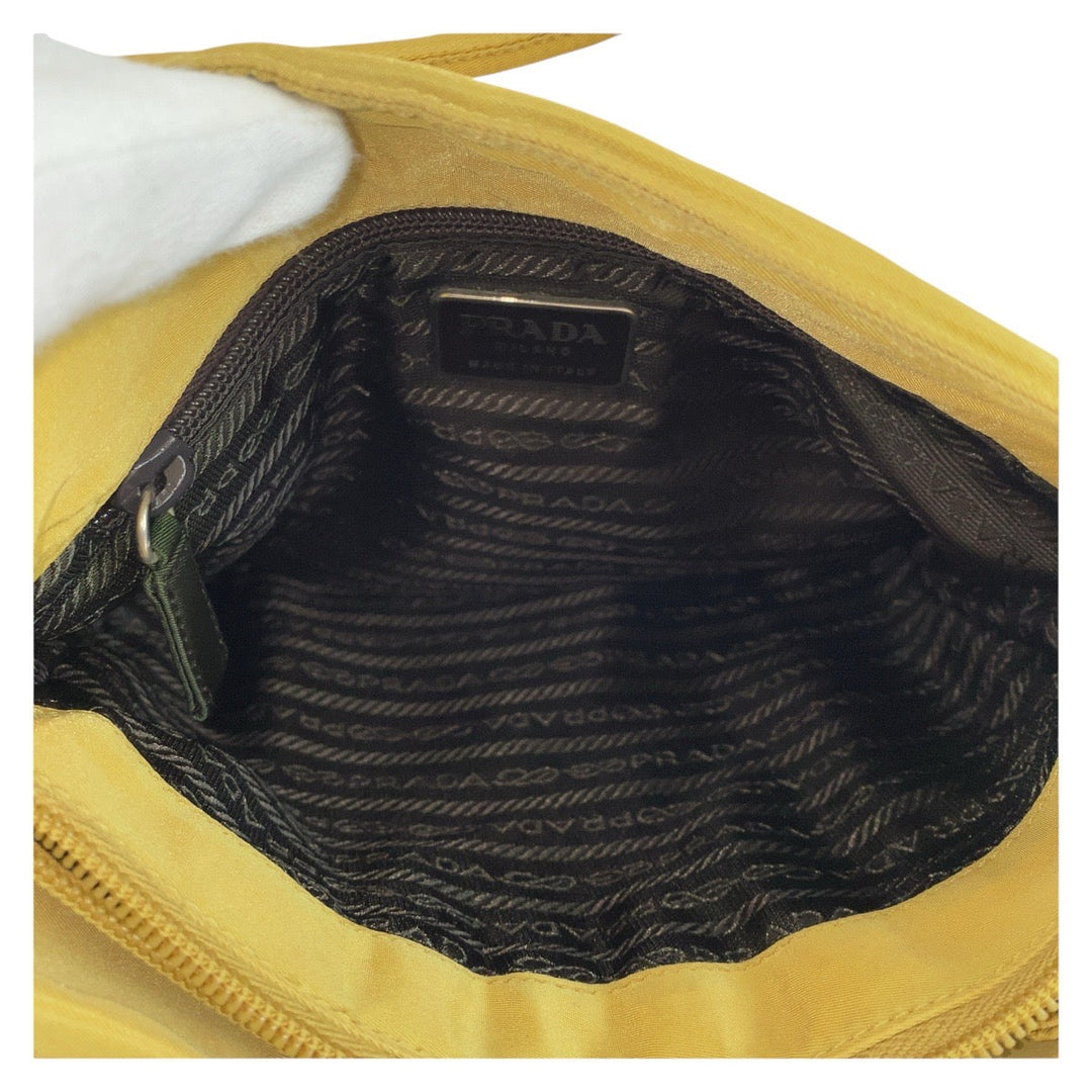 PRADA Tote Bag Nylon Yellow SilverMetal Shoulder Bag Tote Bag Test Triangle With logo Women Used Authentic