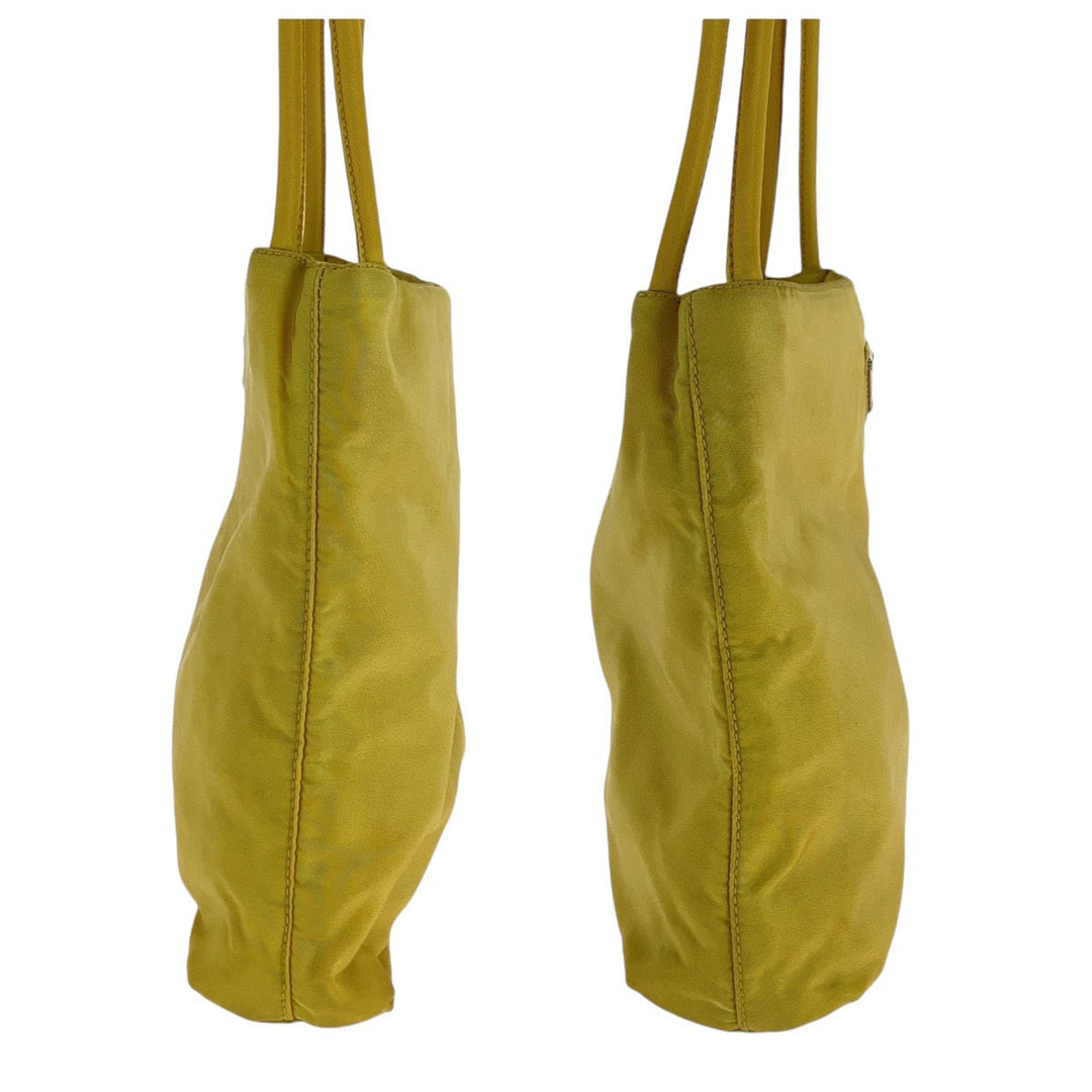 PRADA Tote Bag Nylon Yellow SilverMetal Shoulder Bag Tote Bag Test Triangle With logo Women Used Authentic