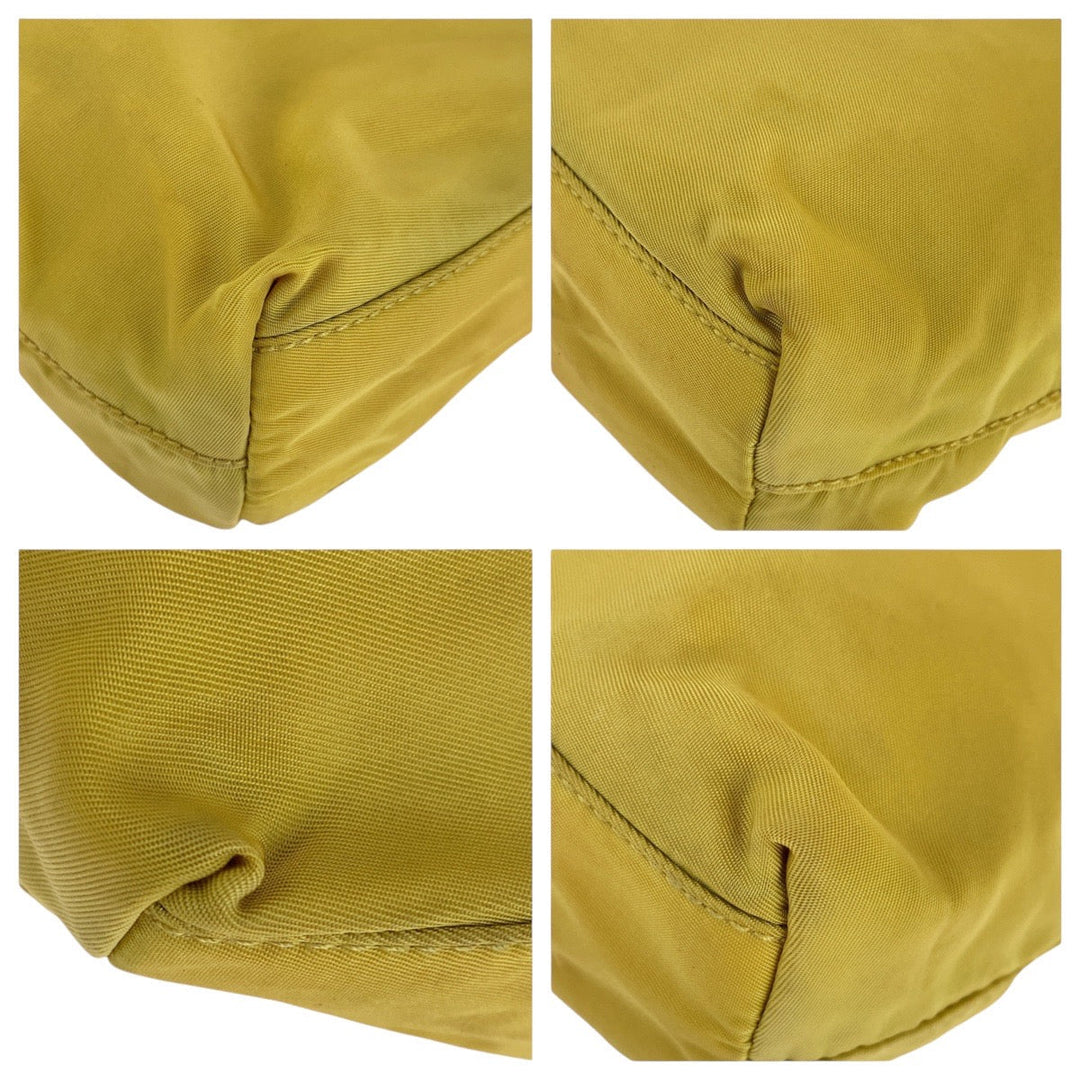 PRADA Tote Bag Nylon Yellow SilverMetal Shoulder Bag Tote Bag Test Triangle With logo Women Used Authentic