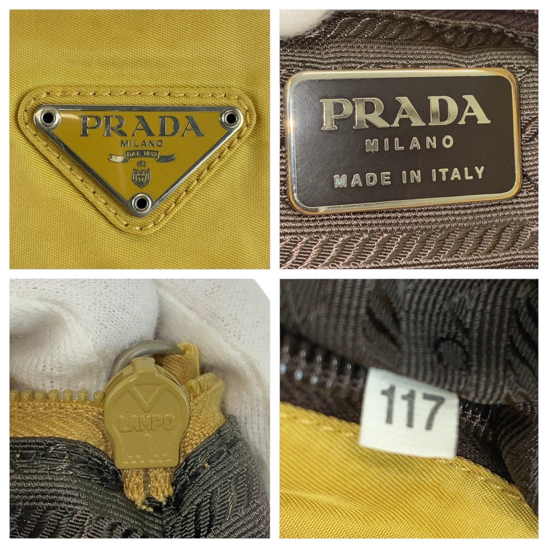 PRADA Tote Bag Nylon Yellow SilverMetal Shoulder Bag Tote Bag Test Triangle With logo Women Used Authentic