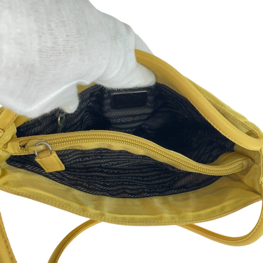 PRADA Tote Bag Nylon Yellow SilverMetal Shoulder Bag Tote Bag Test Triangle With logo Women Used Authentic