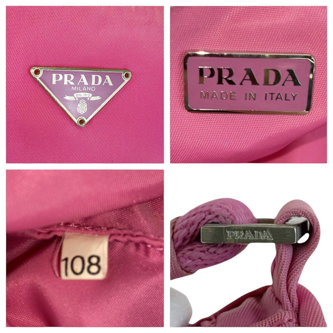 PRADA Handbag Nylon Pink SilverMetal Handbag accessory pouch Test Triangle With logo Women Used Authentic