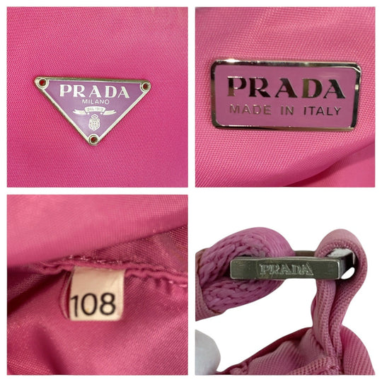 PRADA Handbag Nylon Pink SilverMetal Handbag accessory pouch Test Triangle With logo Women Used Authentic