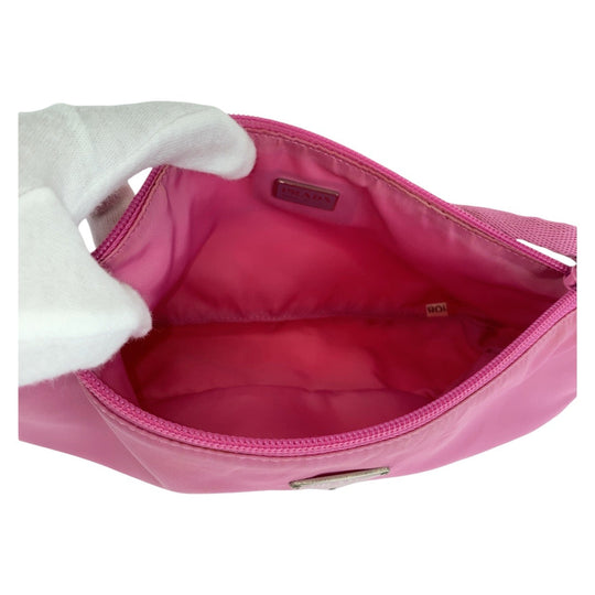 PRADA Handbag Nylon Pink SilverMetal Handbag accessory pouch Test Triangle With logo Women Used Authentic