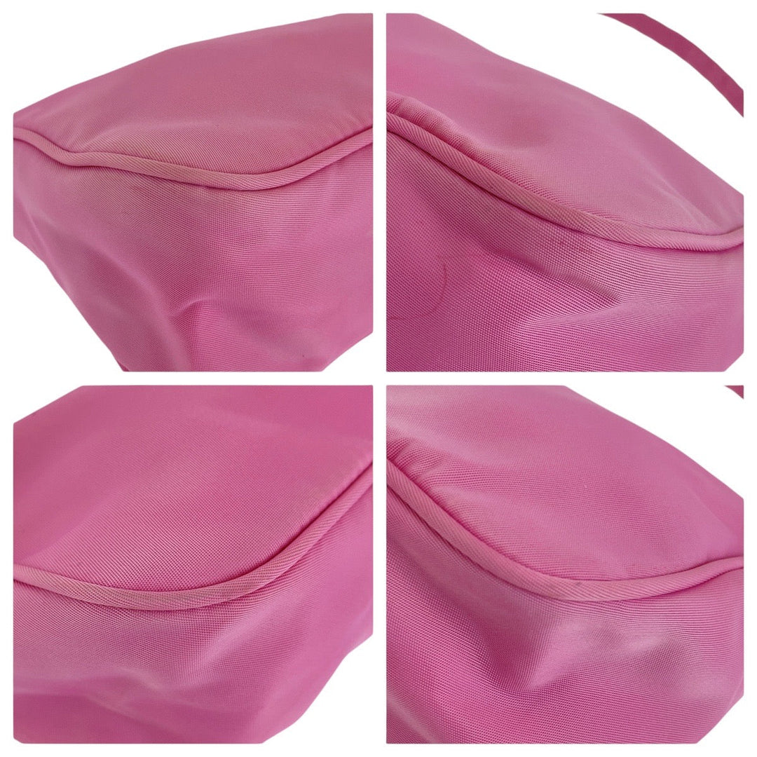 PRADA Handbag Nylon Pink SilverMetal Handbag accessory pouch Test Triangle With logo Women Used Authentic