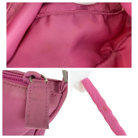 PRADA Handbag Nylon Pink SilverMetal Handbag accessory pouch Test Triangle With logo Women Used Authentic