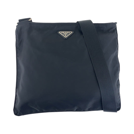PRADA Shoulder Bag Nylon Black SilverMetal Shoulder Bag pochette Test Triangle With logo mens Used Authentic