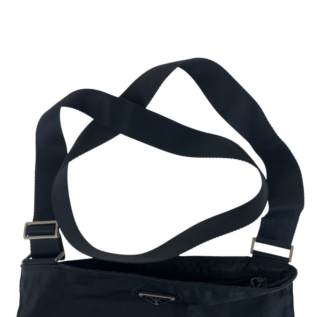 PRADA Shoulder Bag Nylon Black SilverMetal Shoulder Bag pochette Test Triangle With logo mens Used Authentic