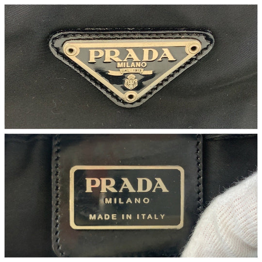 PRADA Shoulder Bag Nylon Black SilverMetal Shoulder Bag pochette Test Triangle With logo mens Used Authentic