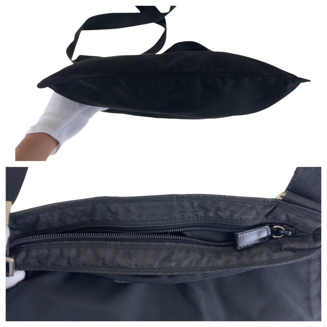 PRADA Shoulder Bag Nylon Black SilverMetal Shoulder Bag pochette Test Triangle With logo mens Used Authentic