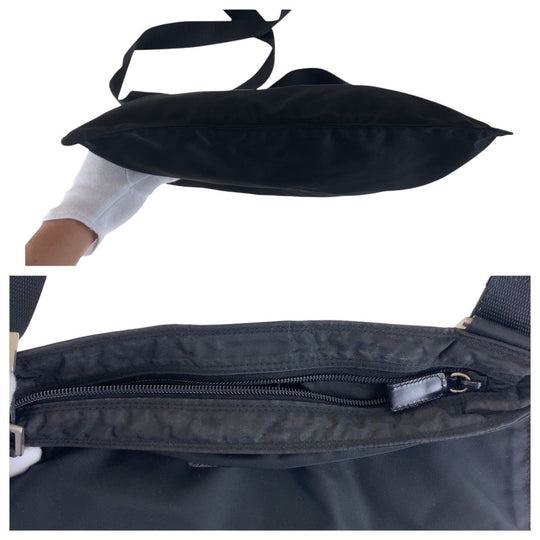 PRADA Shoulder Bag Nylon Black SilverMetal Shoulder Bag pochette Test Triangle With logo mens Used Authentic