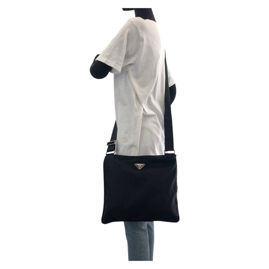 PRADA Shoulder Bag Nylon Black SilverMetal Shoulder Bag pochette Test Triangle With logo mens Used Authentic